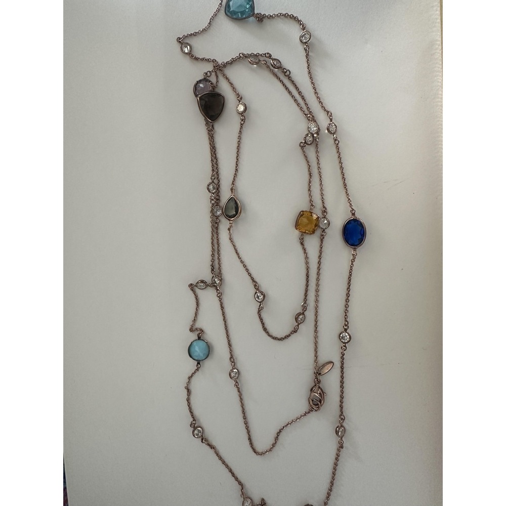 Alainn Long Bezel Necklace‎ Rose Gold Color Cubic Zirconias 48" Statement
